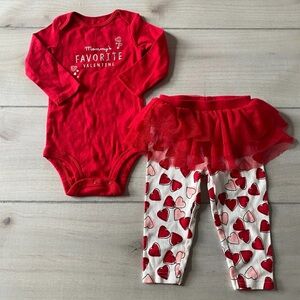 NWOT Carter's Red Valentine's Heart Pattern Tutu Matching Shirt & Legging Set